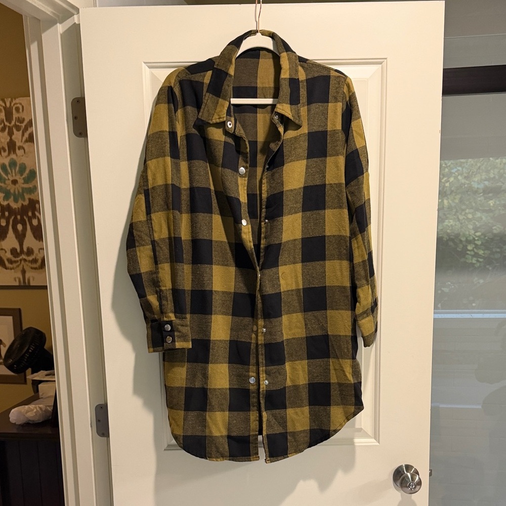 Green and Black Plaid Button-Up Shirt